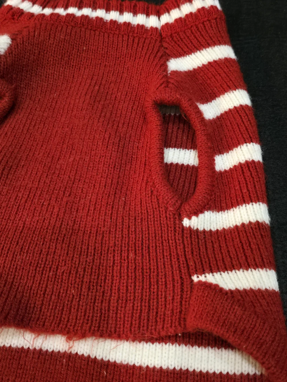 Red & White Striped Holiday Dog Sweater with Polar Bear Applique #688